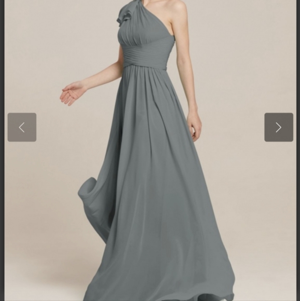 One Shoulder Chiffon Bridesmaid Dress Grey Size 8 - Picture 3 of 10